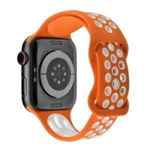 An ORANGE/WHITE SPORT SMART APS230438 watch band with white dots.