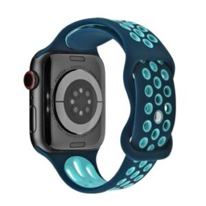 A TEAL/BLUE SPORT SMART APS230738 watch band with dots on it.