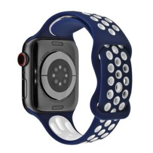 A navy and white NAVY/WHITE SPORT SMART APS230838 watch band with polka dots.