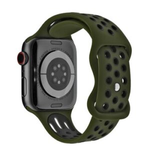 A GREEN/BLACK SPORT SMART APS230938 watch band with holes.