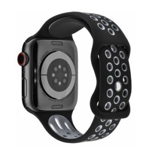 A BLACK/GREY SPORT SMART APS231138 band with white dots.