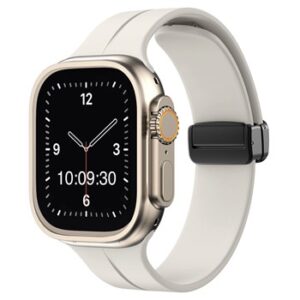 A CREAM SILICONE SMART WATCH APS250338 with a white band.