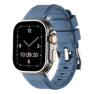 A HEAVY SILICONE WITH BUCKLE watch with a blue strap.