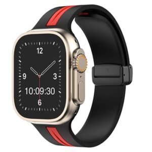 An BLACK/RED SMART WATCH STRP APS270438 with a black band and red stripe.