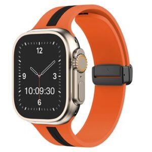 An ORANGE/BLACK SMART WATCH STRP APS270838 with a black band.