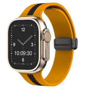 A close up of a YELLOW/BLACK SMART WATCH STRP APS271238.
