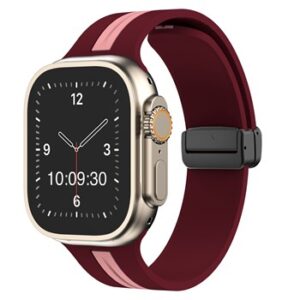 An RED/PINK SMART WATCH STRP APS271638 with a burgundy strap.