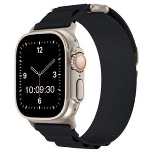 An apple watch with a BLACK SMART WATCH STRAP APS280138.