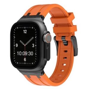 An ORANGE SMART STRAP BLK BUCK APS300538 apple watch with a black strap.