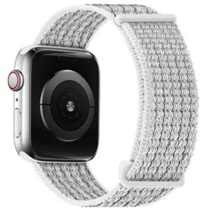 A BLACK TO FIT SMART WATCH APL110738 with a white braided band.