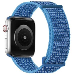 A BLUE MATERIAL SMART WATCH APV10838 with a blue nylon band.