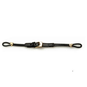 A CORDETTE STRAP U-FIT BLACK - GILT COR3G leather collar with a gold buckle.