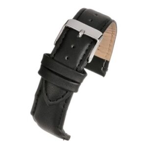 A BLACK ECONOMY PADDED - E100P/8 leather watch strap with a silver buckle.