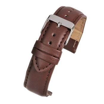 A tan economy padded watch strap with a silver buckle.