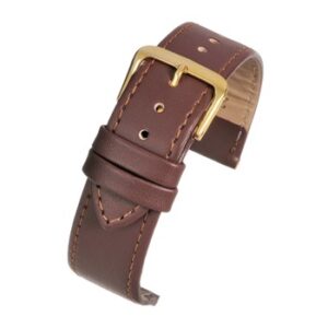 A brown leather TAN ECONOMY STITCHED - E101S/8 watch strap with a gold buckle.