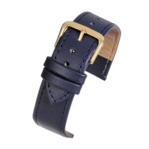 A BLUE ECONOMY STITCHED - E103S/8 leather watch strap with a gold buckle.