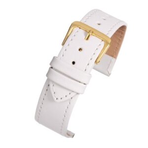 A WHITE ECONOMY STITCHED - E104S/8 leather watch strap with a gold buckle.