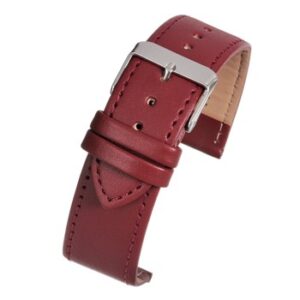 A RED ECONOMY STITCHED - E107S/8 leather watch strap with a silver buckle.