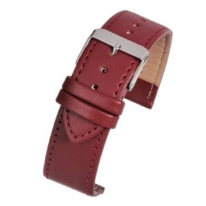 A burgundy RED ECONOMY EXTRA LONG - EX107S/12 leather watch strap with a silver buckle.