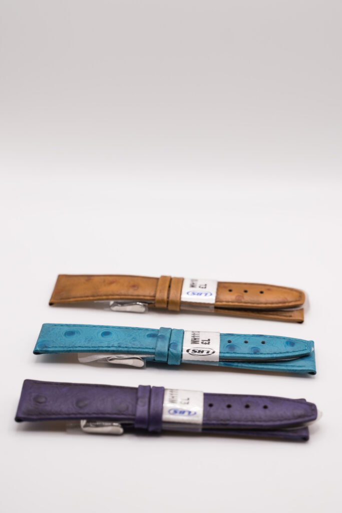 Briight coloured Ostrich watch straps. High quality Calf leather. 