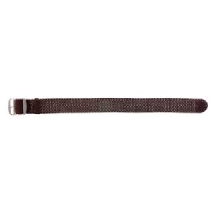 A brown braided strap with a silver buckle.