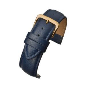 A BLUE PADDED BUFFALO GRAIN (G) R503/12 leather watch strap with a gold buckle.