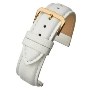 A WHITE PADDED BUFFALO GRAIN (G) R504/12 watch strap with a gold buckle.