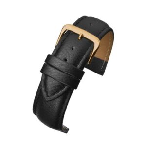A BLACK PADDED BUFFALO GRAIN (G) - R507/12 watch strap with a gold buckle.