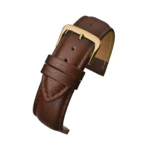 A BROWN PADDED BUFFALO GRAIN (G) - R508/12 leather watch strap with a gold buckle.