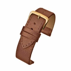 A TAN BUFFALO GRAIN (G) - R615S/8 leather watch strap with a gold buckle.