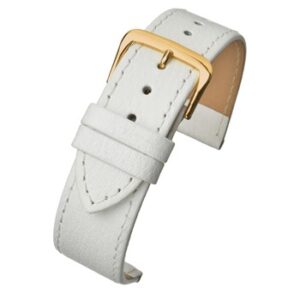 A WHITE BUFFALO GRAIN EXTRA LONG (G) RX610S/8 leather watch strap with a gold buckle.