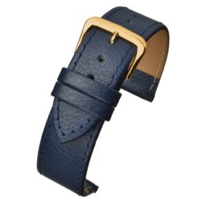 A BLUE BUFFALO GRAIN EXTRA LONG (G) RX611S/8 leather watch strap with a gold buckle.