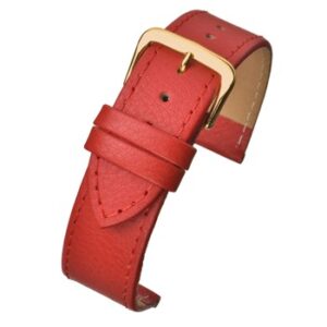 A RED BUFFALO GRAIN EXTRA LONG (G) RX612S/8 leather watch strap with a gold buckle.