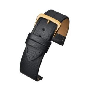 A BLACK BUFFALO GRAIN EXTRA LONG (G) RX613S/8 watch strap with a gold buckle.