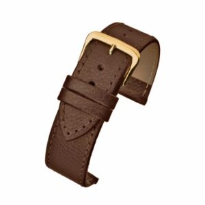 A BROWN BUFFALO GRAIN EXTRA LONG (G) RX614S/8 leather watch strap with a gold buckle.
