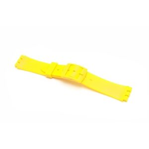 A YELLOW GENTS PLASTIC 17MM SW19G watch band on a white background.