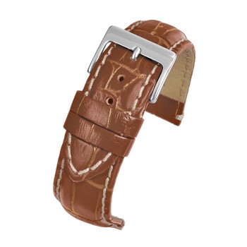 A tan padded high grade (G) - W1001P/18 crocodile skin watch strap with a silver buckle.