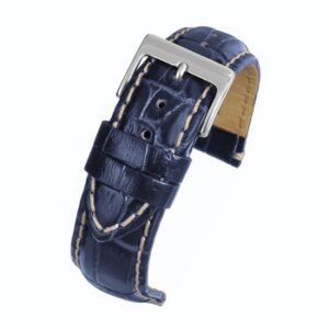 A BLUE PADDED HIGH GRADE (G) - W1003P/18 crocodile leather watch strap with a silver buckle.