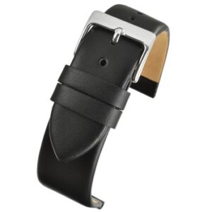 A BLACK CALF WATCH STRAP (S) - W100/6 watch strap with a silver buckle.