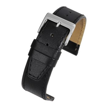 A BLACK CALF STITCHED (G) - W100S/8 leather watch strap with a silver buckle.
