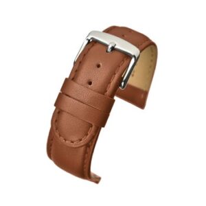 A light brown padded calf strap with a silver buckle.