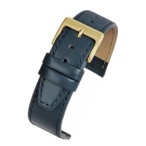 A BLUE CALF STITCHED (G) - W103S/12 leather watch strap with a gold buckle.