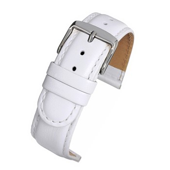 A WHITE PADDED HIGH GRADE (S) - W104P/8 leather watch strap with a silver buckle.