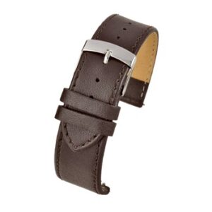 A BROWN CALF STITCHED WITH QUICK RELEASE W105SQ/10 watch strap with a silver buckle.