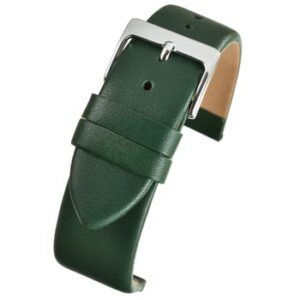A GREEN CALF WATCH STRAP (S) W106/8 with a silver buckle.