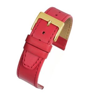 A RED CALF STITCHED (G) - W107S/12 leather watch strap with a gold buckle.
