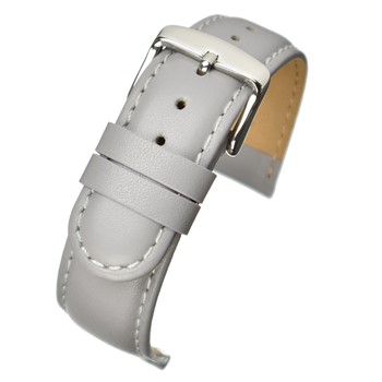 A GREY PADDED CALF STRAP (S) W108P/8 with a silver buckle.
