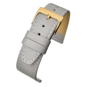 A grey calf stitched (G) W108S/12 watch strap with a gold buckle.