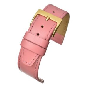 A PINK CALF STITCHED (G) W109S/12 leather watch strap with a gold buckle.