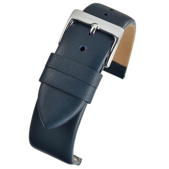 A dark blue calf strap (S) W111/8 with a silver buckle.